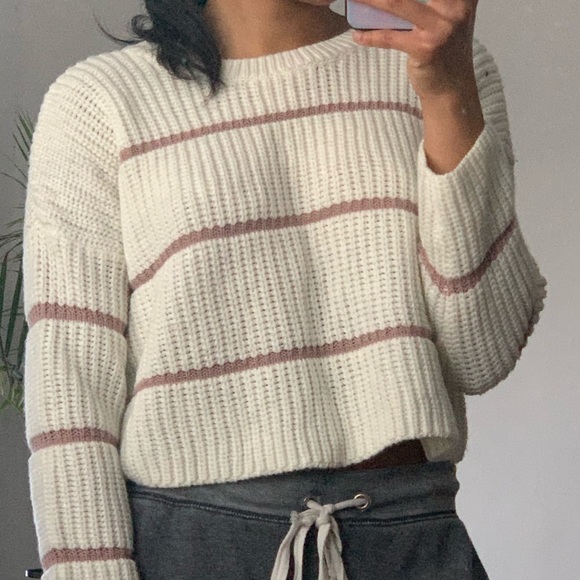 Marshalls Sweaters - 🔴Cream knitted sweater with brown stripes